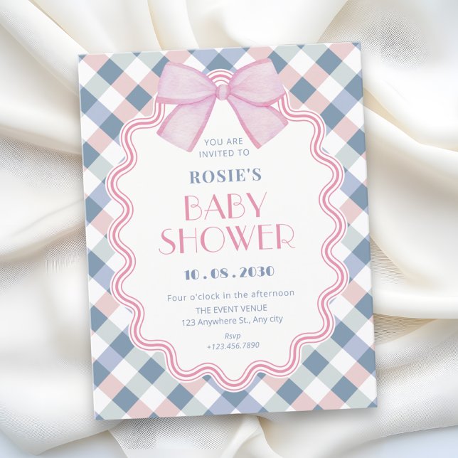 Gingham bow baby shower invitation (Creator Uploaded)