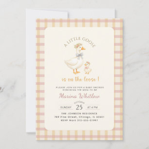 Gingham Bow Duck Little Goose Baby Shower Invitation
