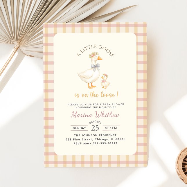 Gingham Bow Duck Little Goose Baby Shower Invitation (Creator Uploaded)