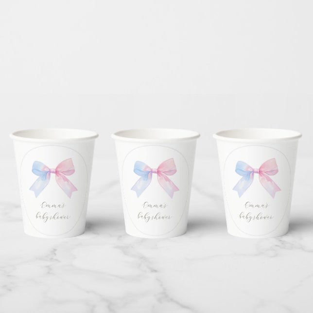 Gingham Bow Gender Reveal Baby Shower Paper Cups (Multi)