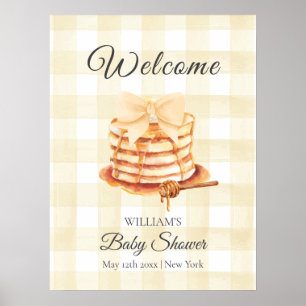 Gingham Bow Pancake Brunch Baby Shower Welcome Poster