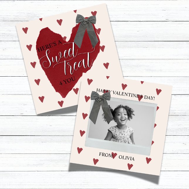 Gingham Bow Red Valentine's Classroom Photo Card (Gingham Bow Red Valentine's Classroom Photo Card)
