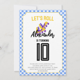 Gingham Boys Roller Skater Birthday Invitation