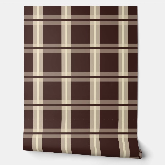 Gingham | Brown & Beige Wallpaper (Unrolling)