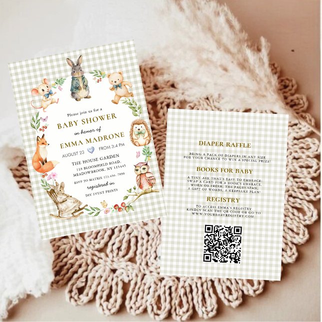 Gingham Bunny Rabbit Woodland Baby Shower Invitation (Creator Uploaded)