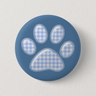 gingham cat paw - blue 6 cm round badge