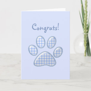 gingham cat paw - blue card