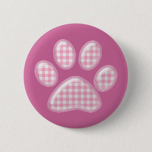 gingham cat paw - pink 6 cm round badge
