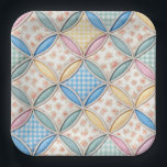 Gingham Cathedral Window Quilt Design Paper Plate<br><div class="desc">A seamless background featuring pastel gingham patterns and floral prints in a cathedral window quilt design</div>