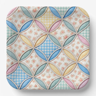 Gingham Cathedral Window Quilt Design Paper Plate