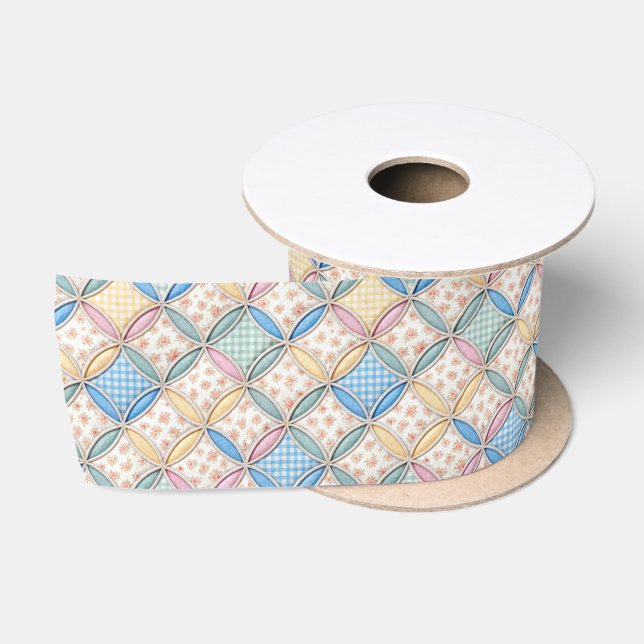 Gingham Cathedral Window Quilt Design Satin Ribbon (Spool)