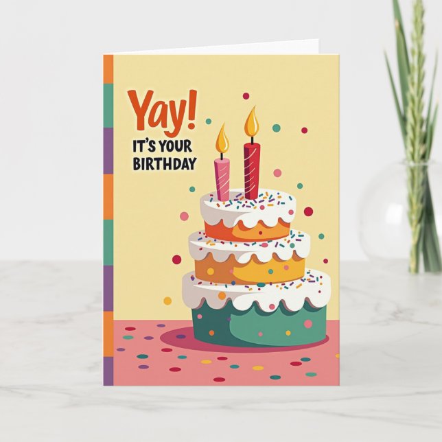 Gingham Celebration Cake Card (Front)