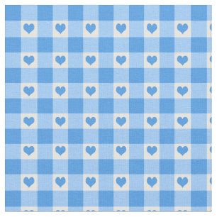 Gingham Check And Hearts Pattern   Blue Fabric