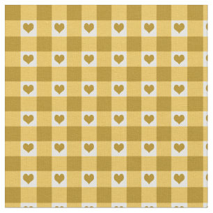 Gingham Check And Hearts Pattern   Yellow Fabric