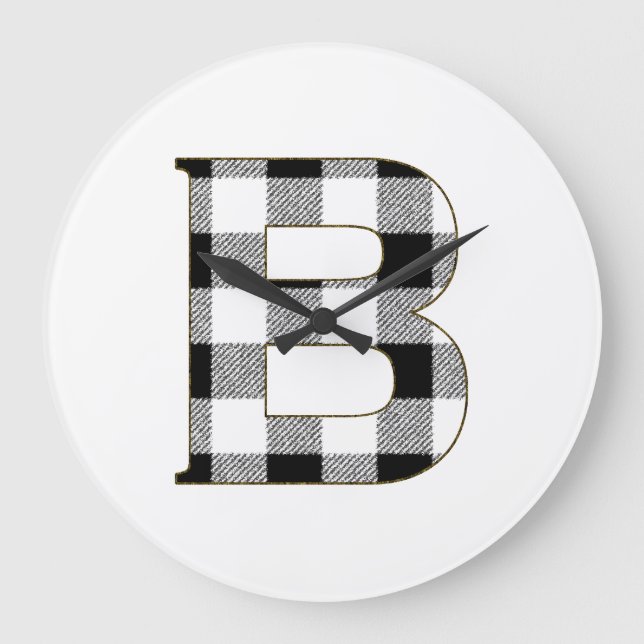 Gingham Check B Large Clock (Front)