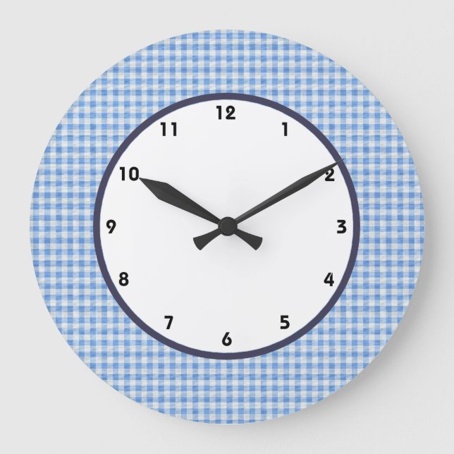 gingham check blue and white clock (Front)