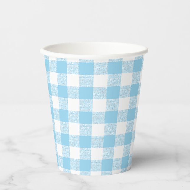 Gingham Check Blue White Paper Cup (Front)