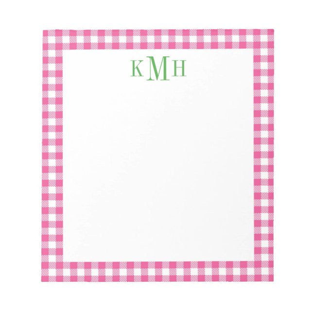 Gingham Check Border Bright Pink Notepad (Front)