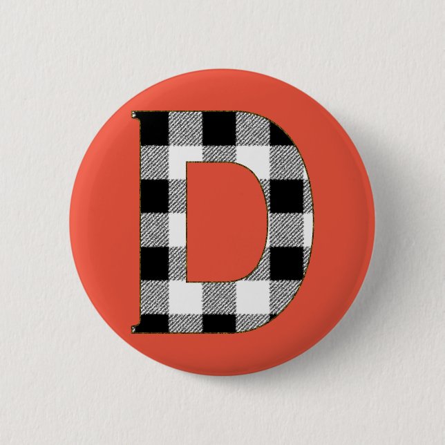 Gingham Check D 6 Cm Round Badge (Front)