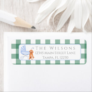 Gingham Check Dog Boy Baby Shower Return Address