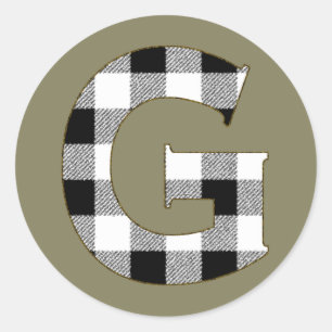 Gingham Check G Classic Round Sticker