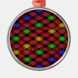 Gingham Check Multicolored Pattern Metal Tree Decoration