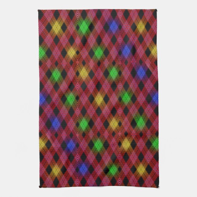 Gingham Check Multicolored Pattern Tea Towel (Vertical)