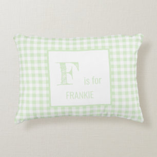 Gingham Check Pastel Mint Green & White Monogram Decorative Cushion