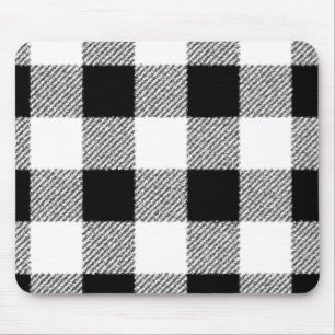 Gingham check pattern black and white mouse pad