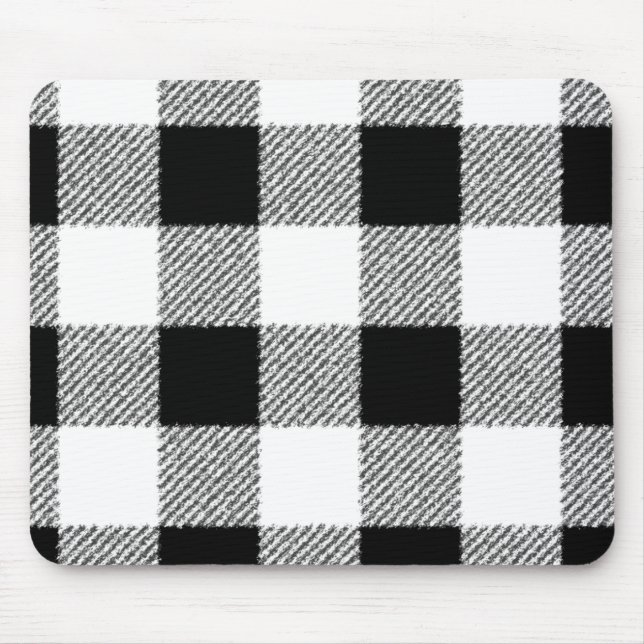 Gingham check pattern black and white mouse pad (Front)