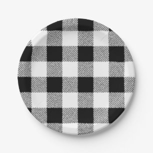 Gingham check pattern black and white paper plate