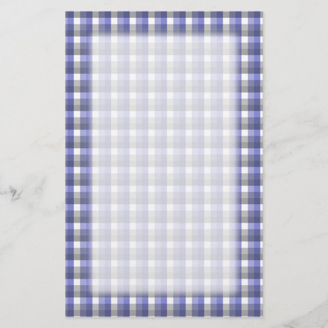 Gingham check pattern. Blue, Grey, White. Stationery (Front)