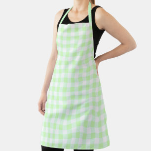 Gingham Check Pattern Light Green Apron