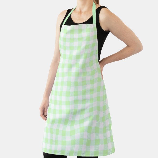 Gingham Check Pattern Light Green Apron (Insitu)