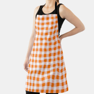 Gingham Check Pattern Orange Apron