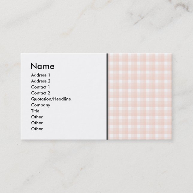 Gingham check pattern. Peach pink and white. Business Card (Front)