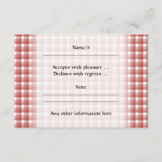 Gingham check pattern. Red and White. RSVP Card