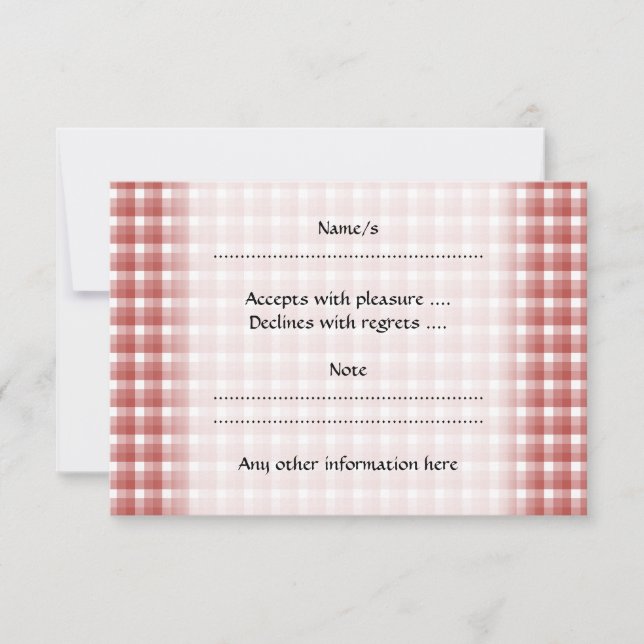 Gingham check pattern. Red and White. RSVP Card (Front)