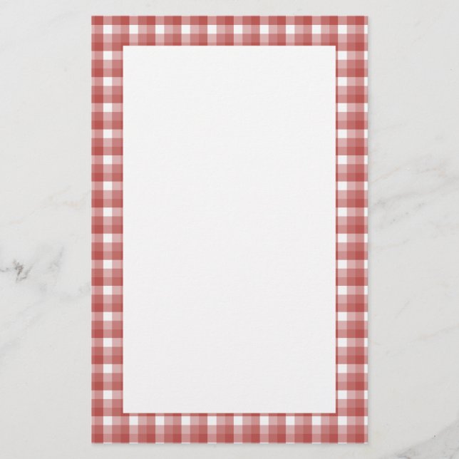 Gingham check pattern. Red and White. Stationery (Front)