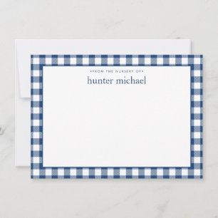 Gingham Check Personalised Navy Blue Flat Card