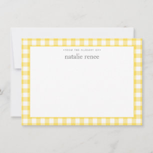 Gingham Check Personalised Yellow Flat  Card