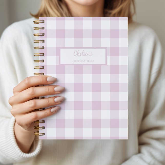 Gingham Check Pink Personalised Journal Notebook (Pink Gingham Check Notebook)