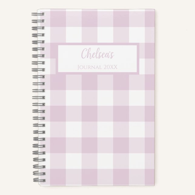 Gingham Check Pink Personalized Journal Notebook (Front)