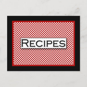 Gingham Check Red Black White Recipe Card