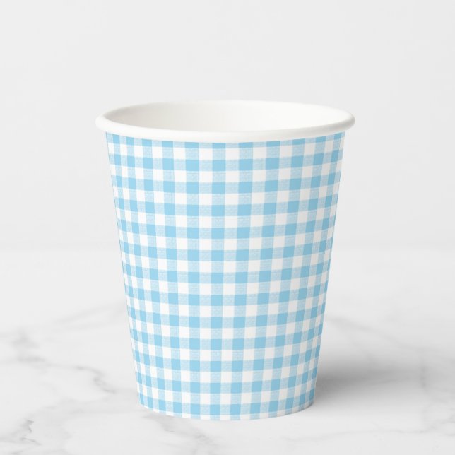 Gingham Check Small Blue White Paper Cup (Front)
