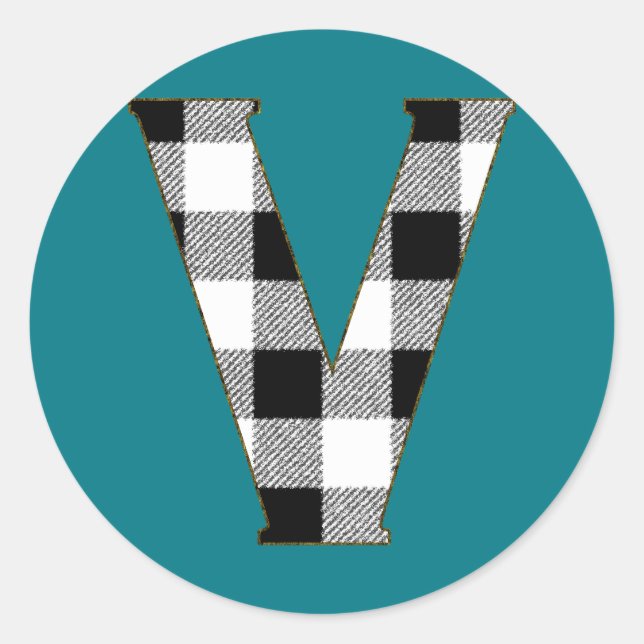 Gingham Check V Classic Round Sticker (Front)