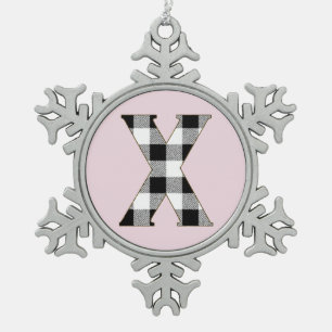 Gingham Check X Snowflake Pewter Christmas Ornament