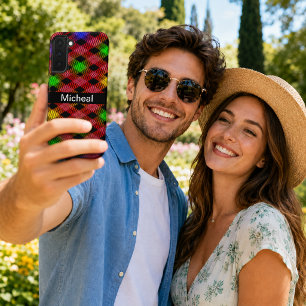 Gingham Chequered Multicolored Pattern Custom Name Samsung Galaxy Case