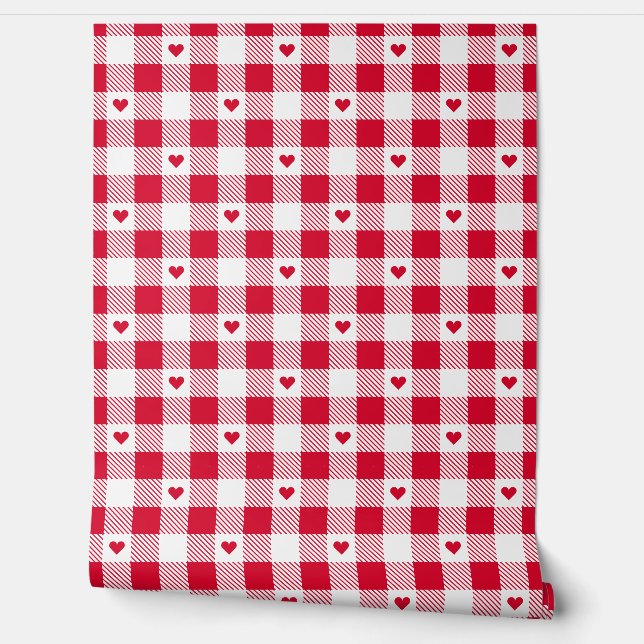 Gingham Chequered Pattern Heart Plaids Wallpaper (Unrolling)