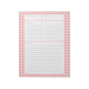 Gingham Chequered Recipe Page with Colour Option Notepad